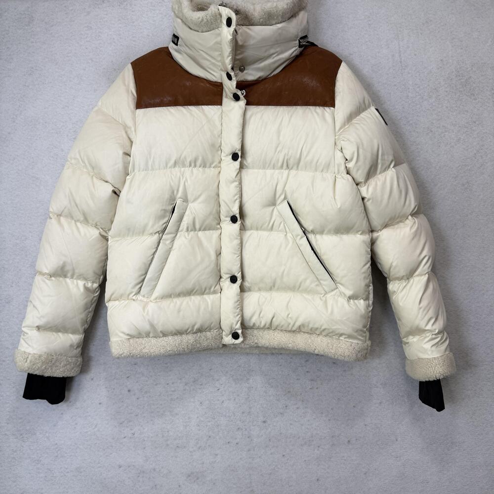 SAM. Jacket Womens Medium White Puffer Leather Shearling Hood 21WM129 21WM190